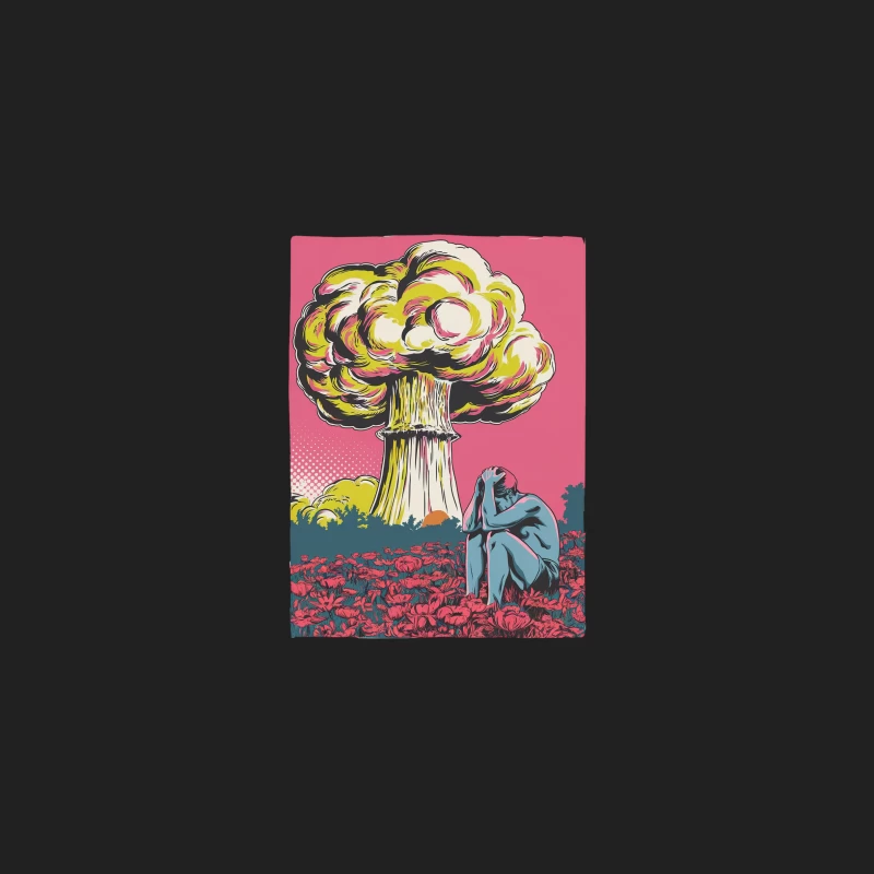 Apocalyptic Despair: Nuclear Explosion Amid Surreal Flower Field Bucket Hat