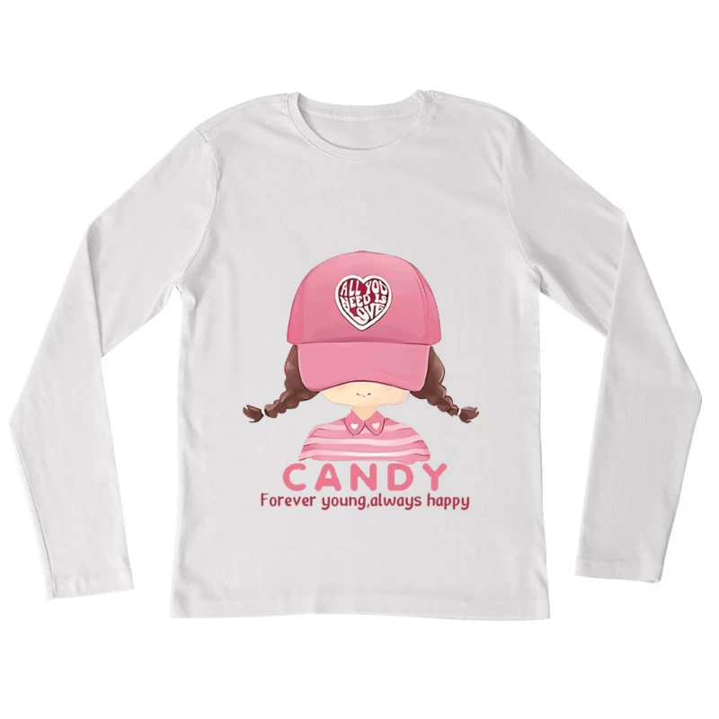 Candy Mädchen mit Kappe Damen Langarm T-Shirt