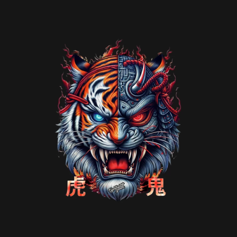 Halbes Tiger Samurai Gesicht Damen Langarm T-Shirt