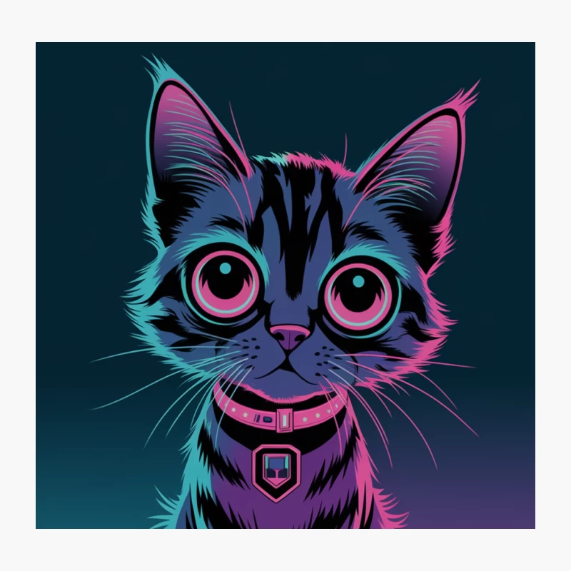 Neon Cyberpunk Cat: Cute Colorful Digital Illustration Throw Pillow