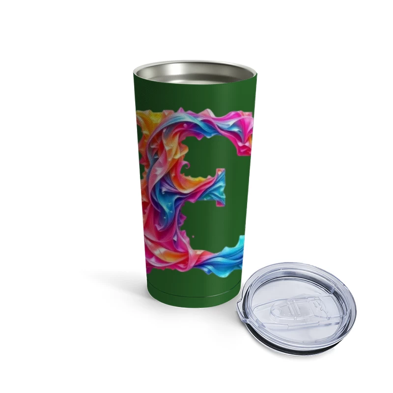 Vibrant Liquid Rainbow Letter E Design Travel Mug