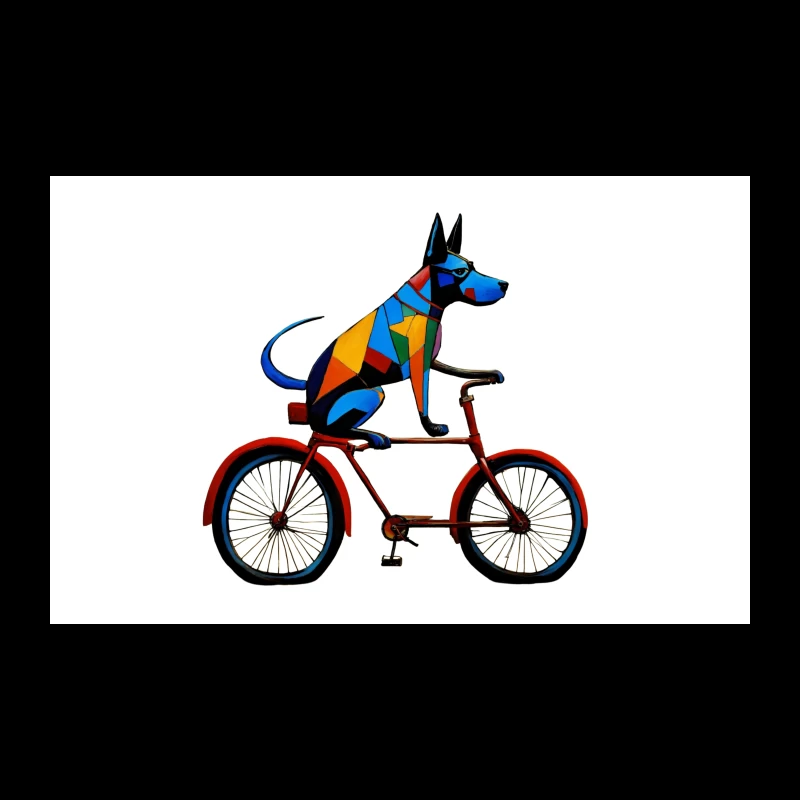 Geometric Colorful Dog Riding Red Bicycle Art Travel Mug