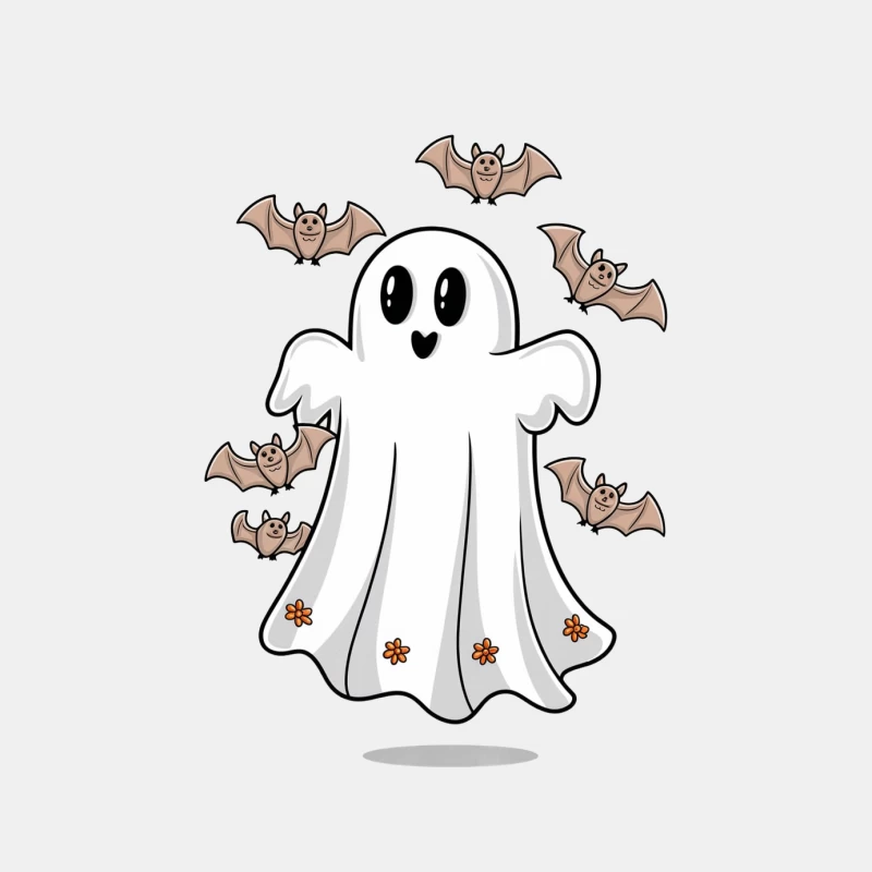 Cute Cartoon Ghost with Flying Bats Halloween Illustration Male Tank Top