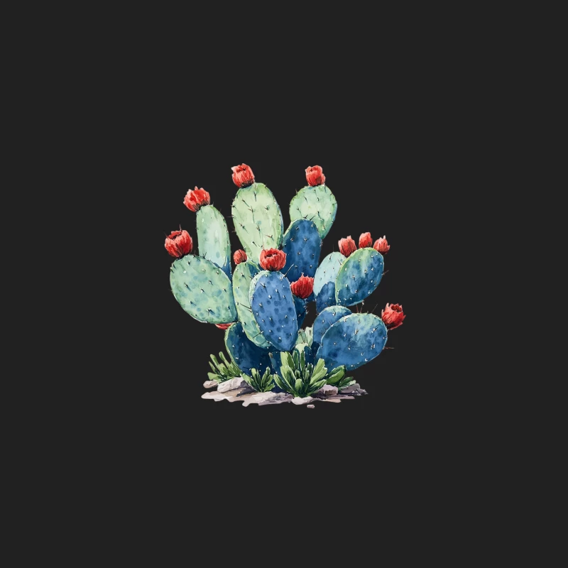 Vibrant Watercolor Prickly Pear Cactus with Red Blooms Bucket Hat