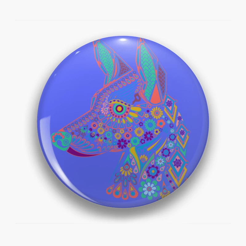 Colorful Floral Dog Illustration Pin