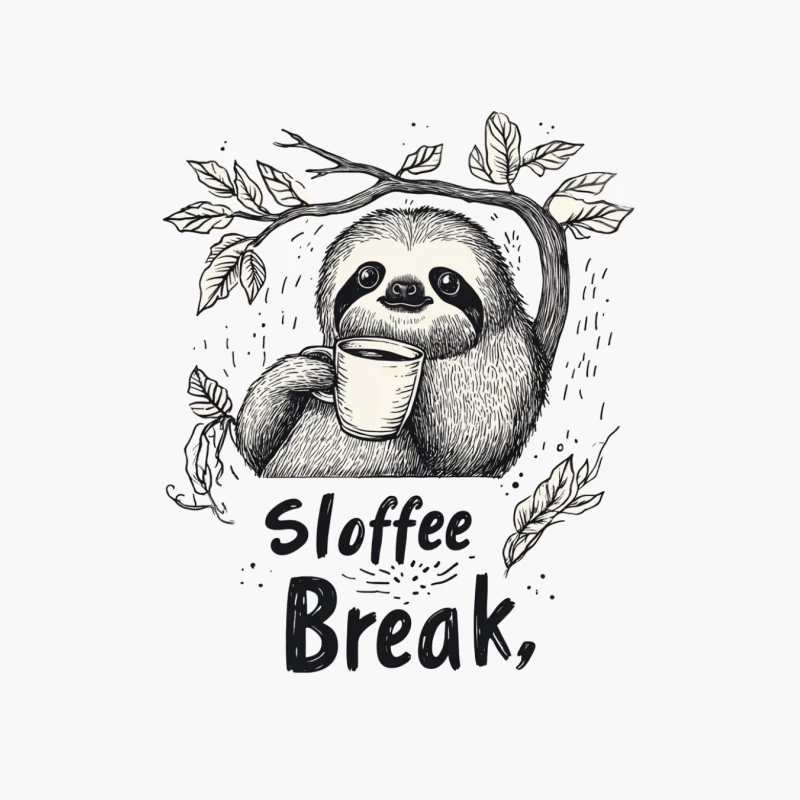 Adorable Sloth's Coffee Break: Hand-Drawn Illustration with Clever Pun Cotton Tote Bag
