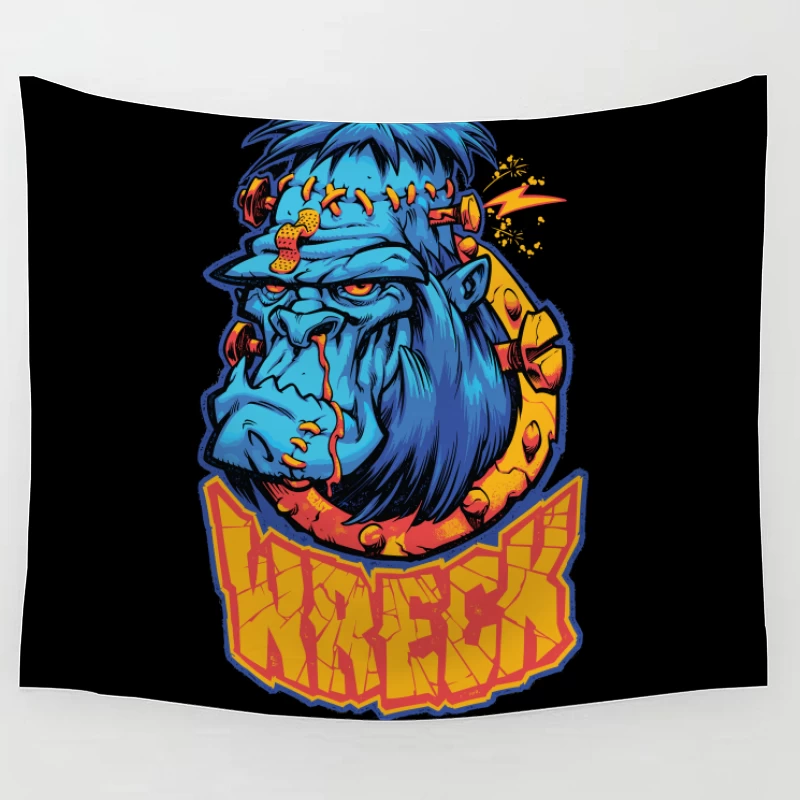 Colorful Cartoon Gorilla Illustration Tapestry