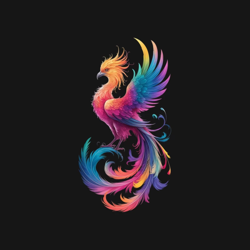 Majestic Rainbow Phoenix: A Vibrant Fantasy Creature Mouse Pad