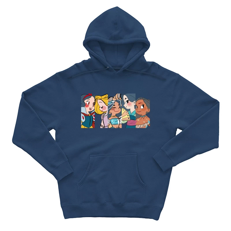 Fünf Cartoon-Prinzessinnen in einem Farbstreifen Herren Pullover Hoodie