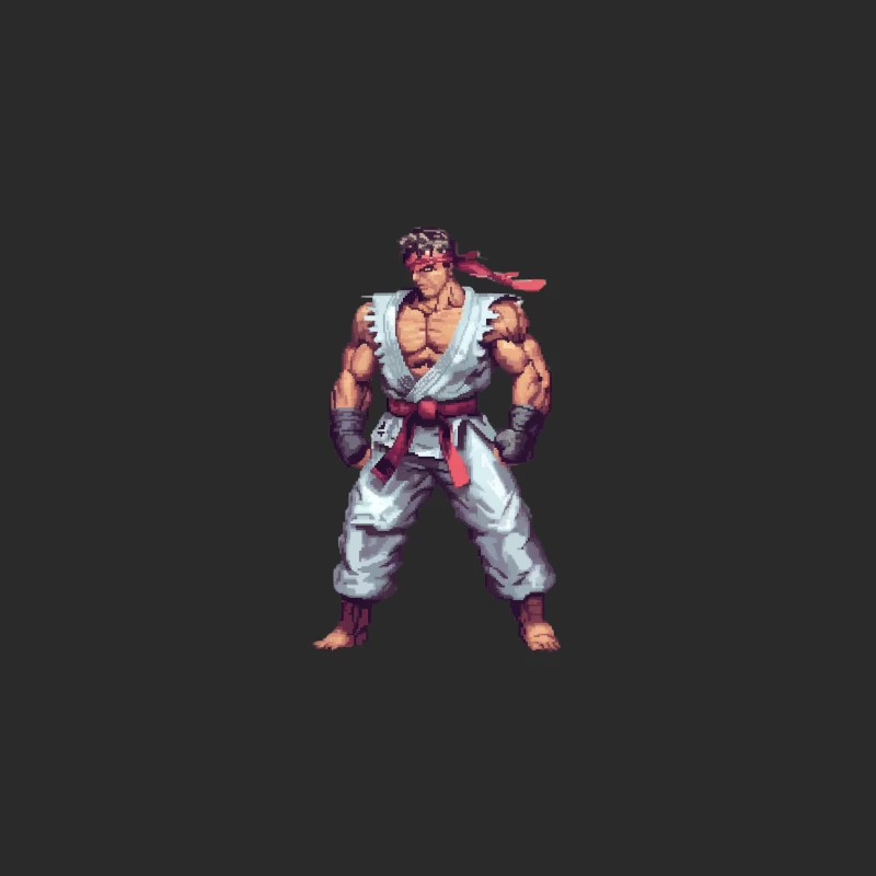 Pixel Art Martial Artist: Fighting Game Character in White Gi Baseball Cap