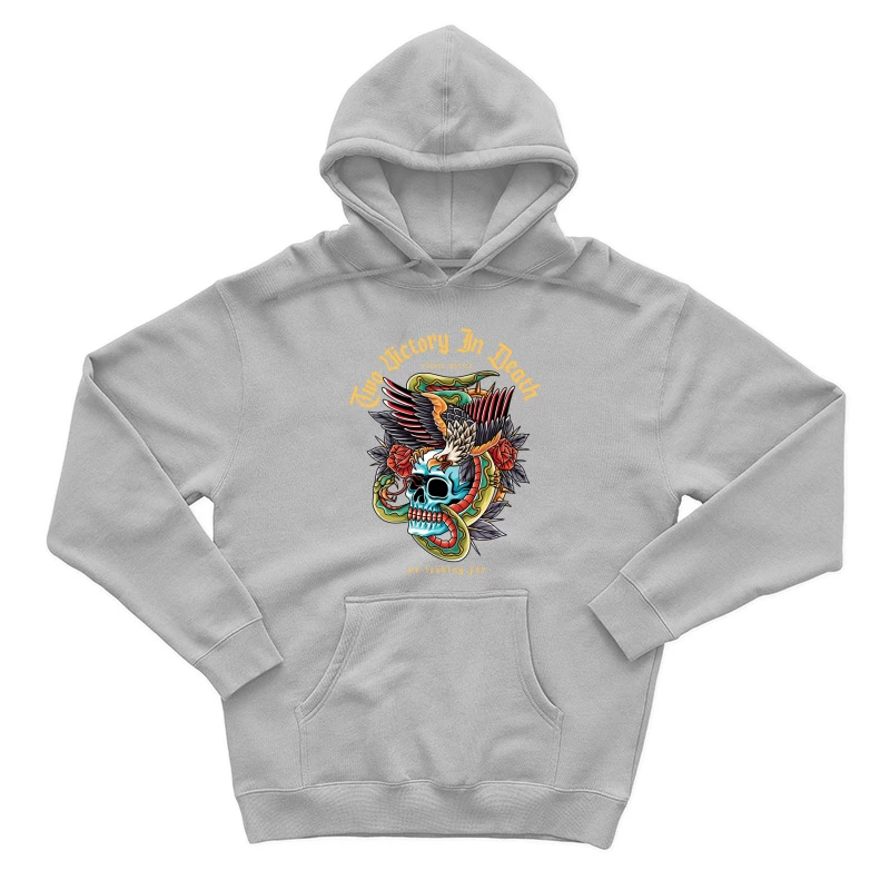 Fierce Battle Tattoo Design Featuring Skull, Eagle, and Snake Male Pullover Hoodie