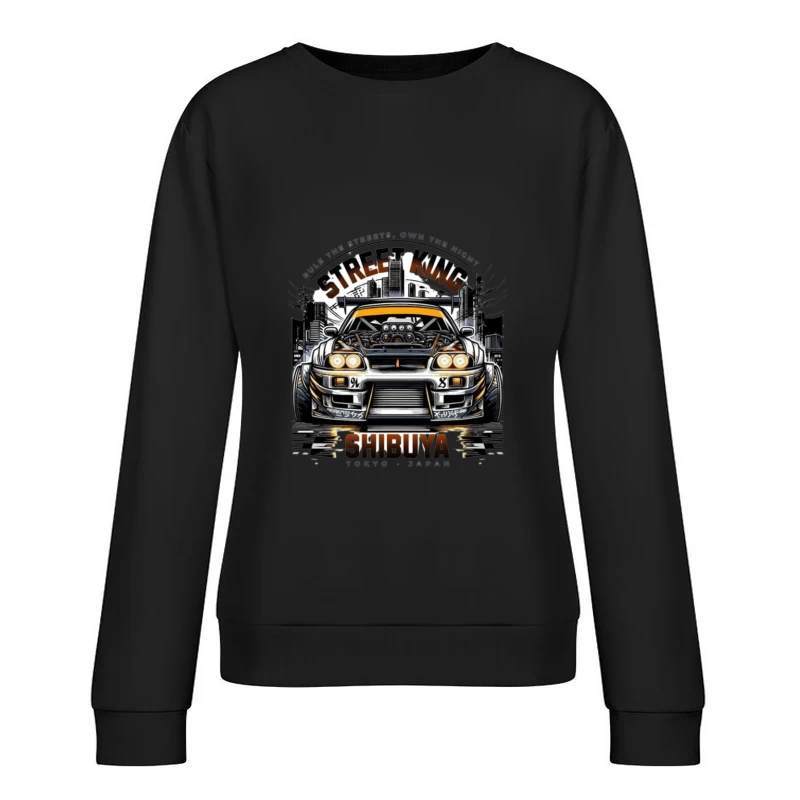 Street King: Modified Toyota Supra in Shibuya Night Scene Female Pullover Sweatshirt