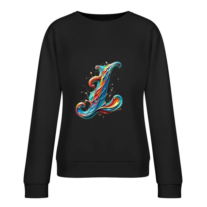 Ornate Quilling Typography: Colorful Letter L Design Female Pullover Sweatshirt