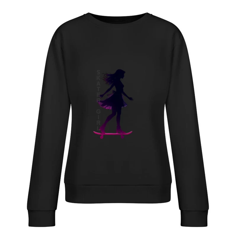 Stylish Skater Girl Silhouette in Pink and Black Female Pullover Sweatshirt