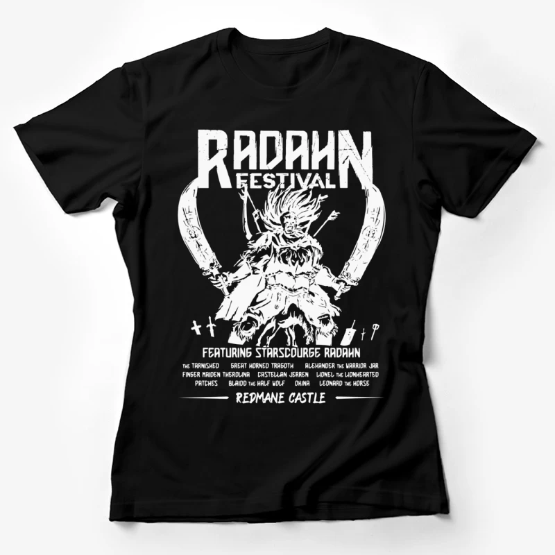 Black and White Manga-Style Festival Poster for Radahn Event Female T-Shirt