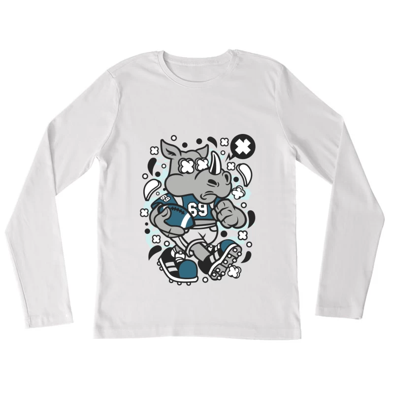 Rhinocéros joueur de football illustré Femme Manches Longues T-Shirt
