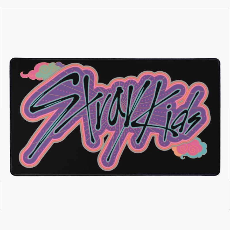 Retro Neon Graffiti Typography Art Desk Mat