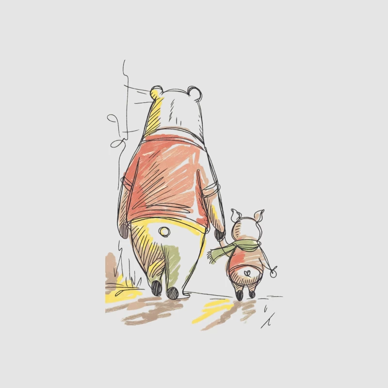 Winnie the Pooh and Piglet: A Sketchy Watercolor Walk Male Pullover Hoodie