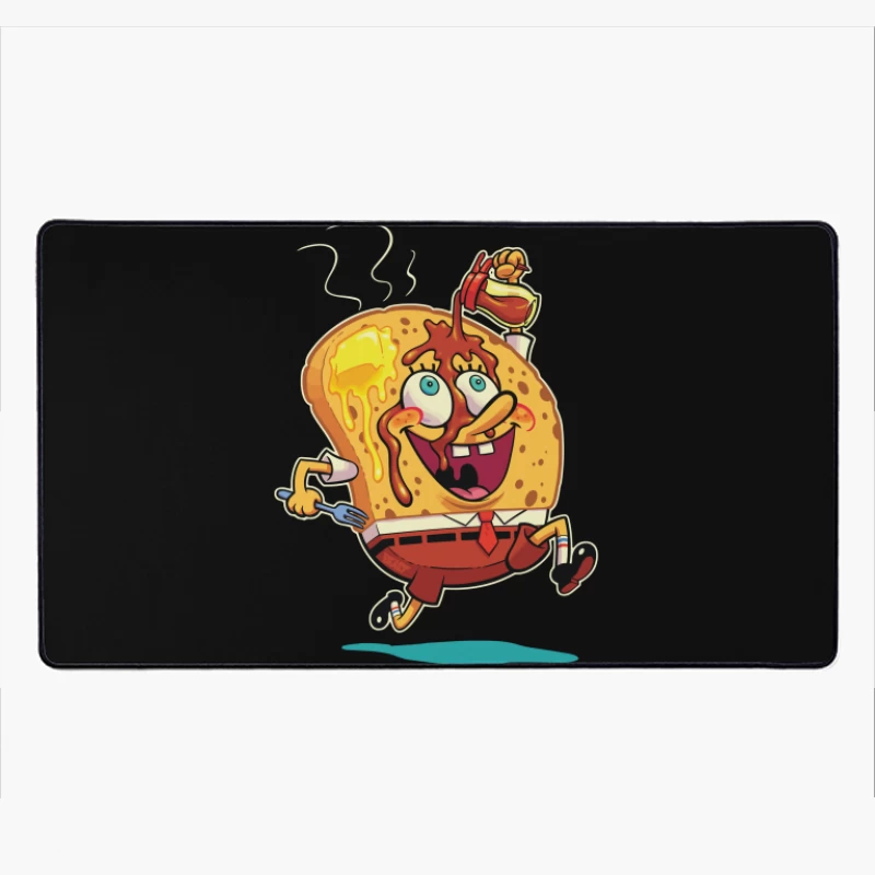 Excited Cartoon Slice of Toast Desk Mat