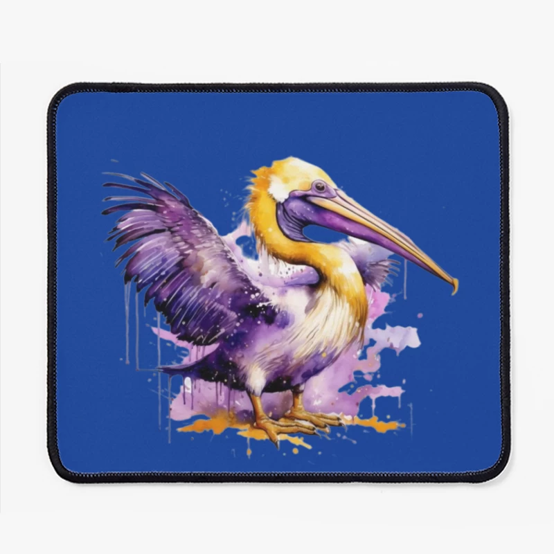 Colorful Watercolor Illustration of a Pelican Mouse Pad