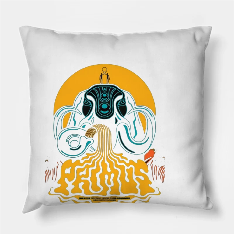 Psychedelic Primus Concert Poster with Elephant Motif Throw Pillow