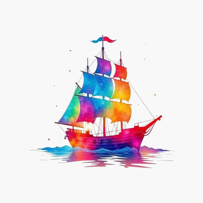 Colorful Sailing Ship Cotton Tote Bag