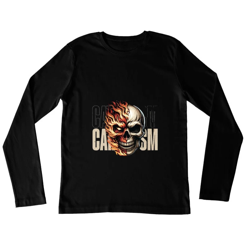 Burning Skull Gothic Flame Design Female Long Sleeve T-Shirt