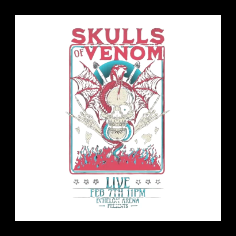 Gothic Skulls of Venom Concert Poster with Spiderwebs and Flames Pin