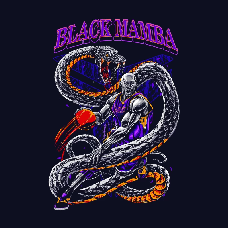Basketball Illustration of Black Mamba with Snake Throw Pillow