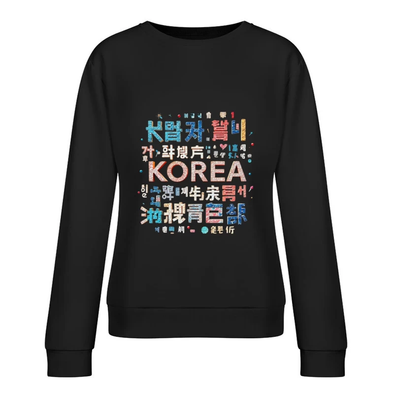 Artistic Korean Typography and Cultural Design Female Pullover Sweatshirt