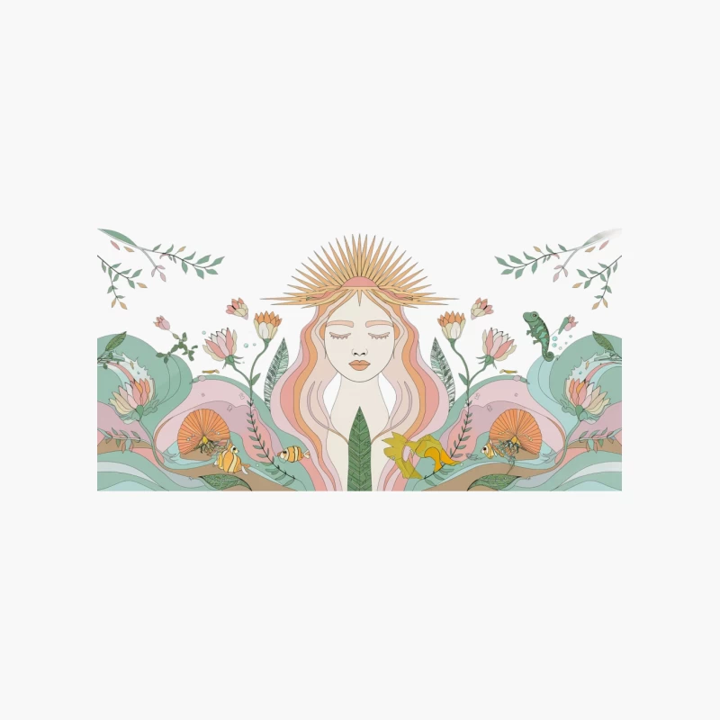 Mystical Nature Goddess: A Whimsical Floral Illustration Cotton Tote Bag