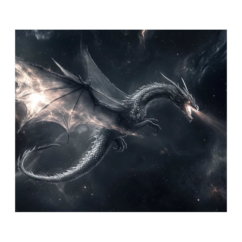 Celestial Dragon Soaring Through Dark Space Tapestry