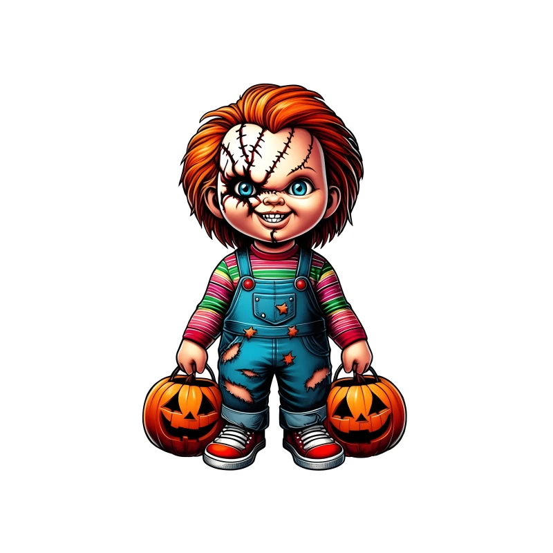 Cartoon Chucky Doll with Halloween Pumpkins Tapestry