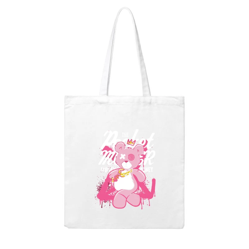 Playful Pink Bear with Graffiti Style and Crown Cotton Tote Bag