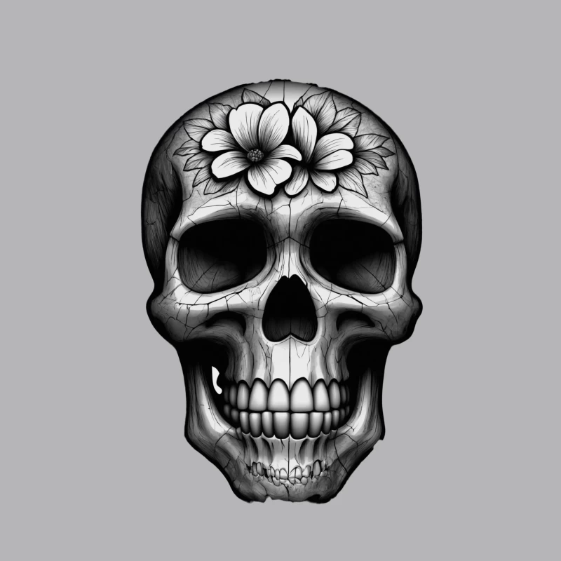 Floral Skull Illustration Throw Pillow