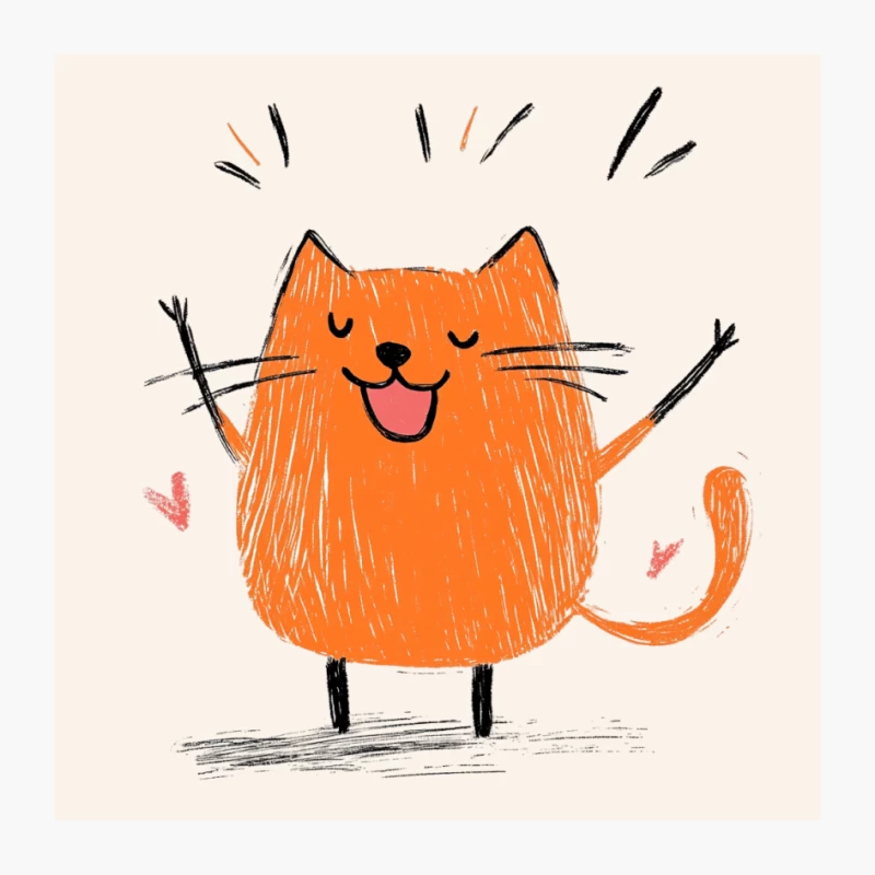 Cheerful Orange Cartoon Cat: A Cute and Simple Illustration Pin
