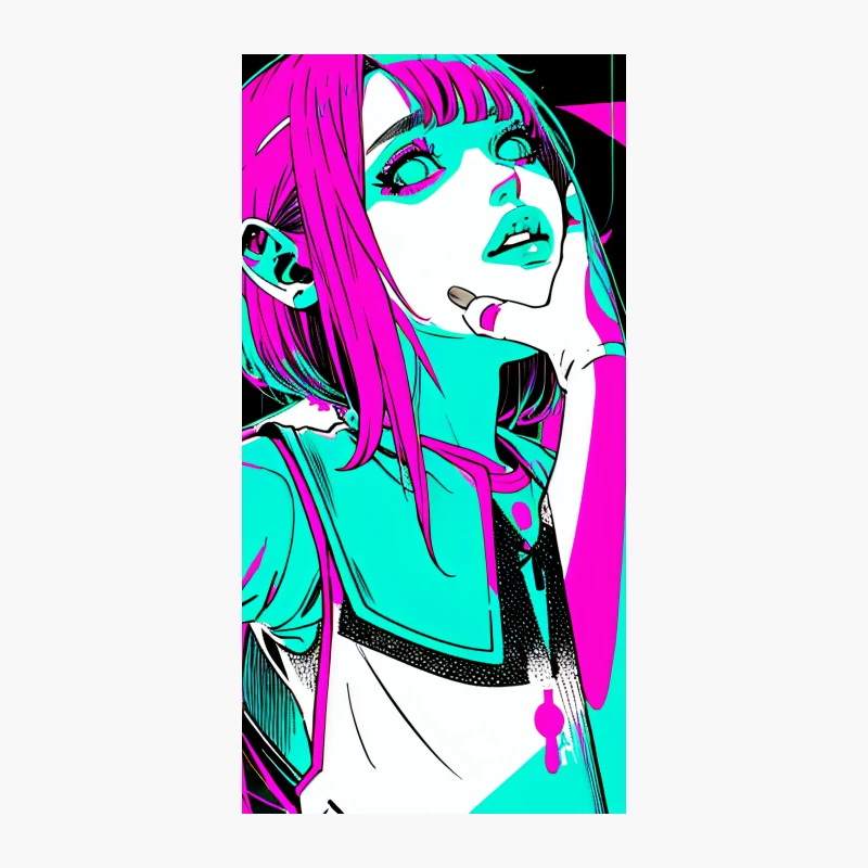 Neon Cyberpunk Anime Girl Portrait iPhone Case