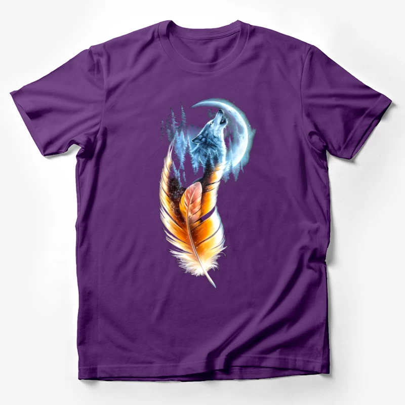 Fantasy Wolf Howling at the Crescent Moon Male T-Shirt