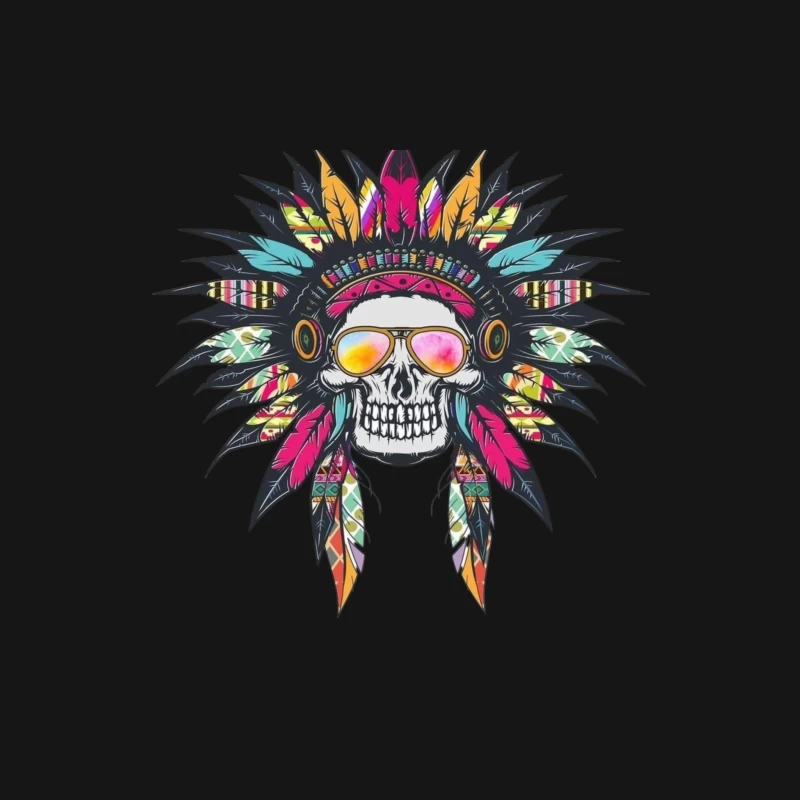 Colorful Skull with Headdress and Sunglasses Female Long Sleeve T-Shirt