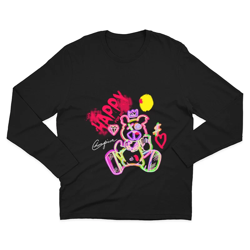 Neonbär mit Krone und Diamant Herren Langarm T-Shirt