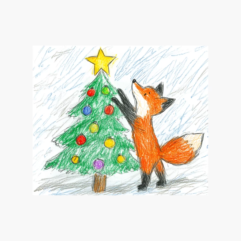 Curious Fox Admiring Christmas Tree Drawing Cotton Tote Bag