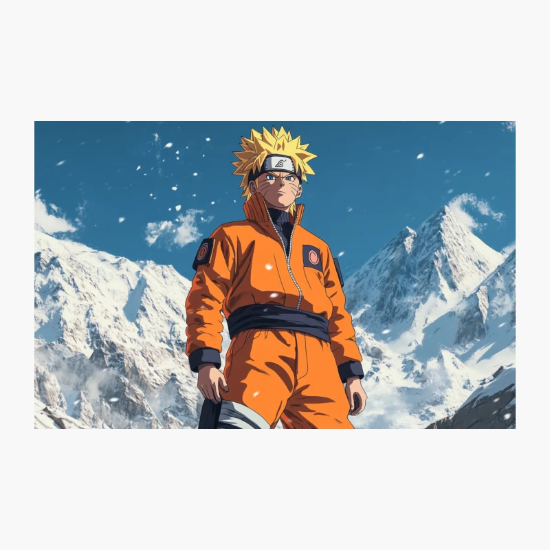 Naruto: Ninja in Orange Against Snowy Mountain Backdrop Travel Mug
