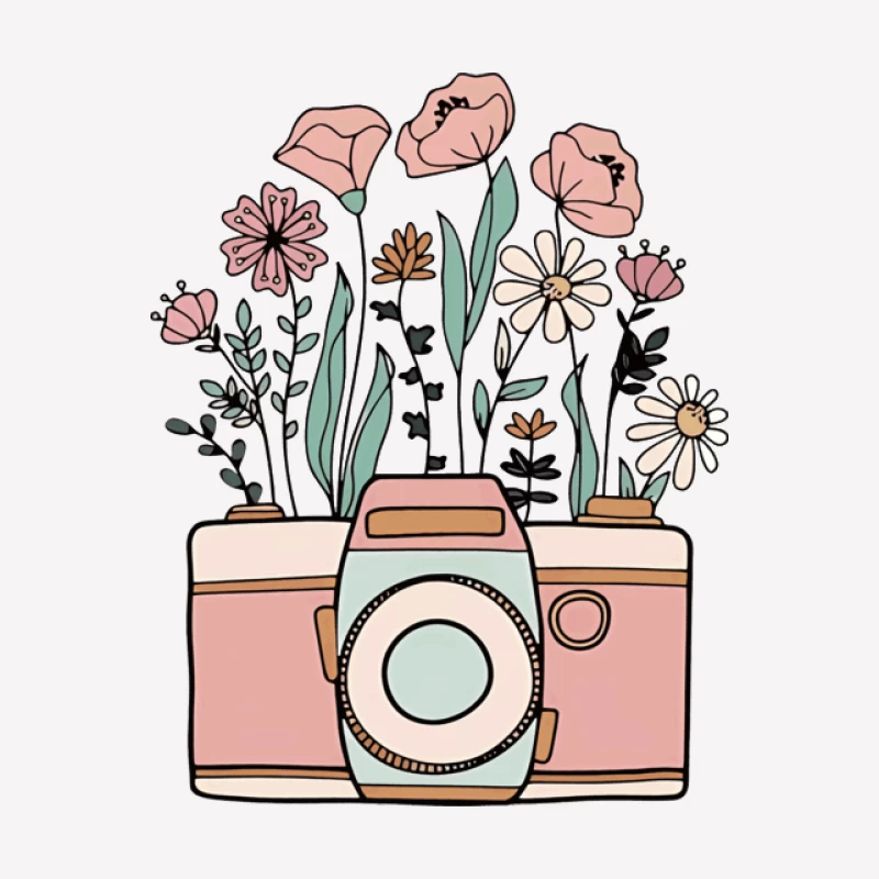 Kamera mit Blumenillustration Damen T-Shirt