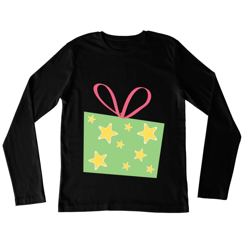 Cadeau avec étoiles et ruban rose Femme Manches Longues T-Shirt