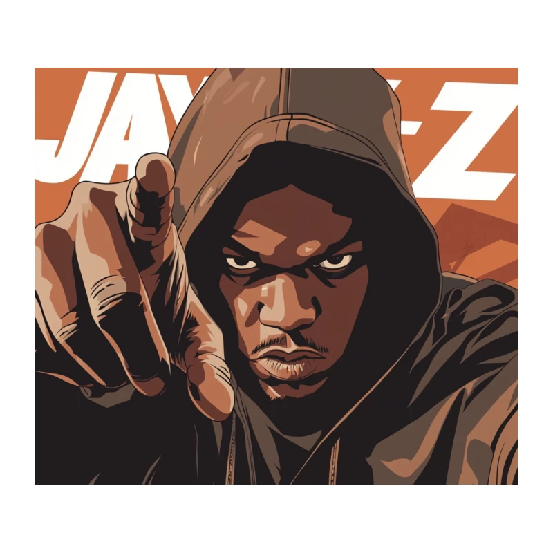 Artistic Portrait of Jay-Z: Hip-Hop Icon in Hoodie Tapestry