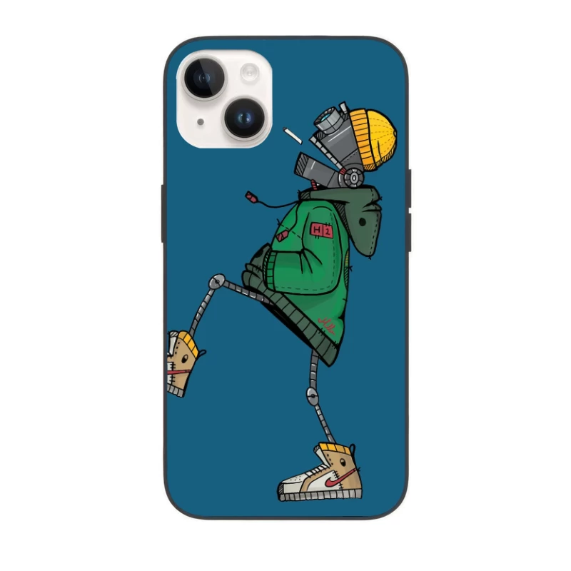 Stylish Robot in Green Jacket and Sneakers iPhone Case