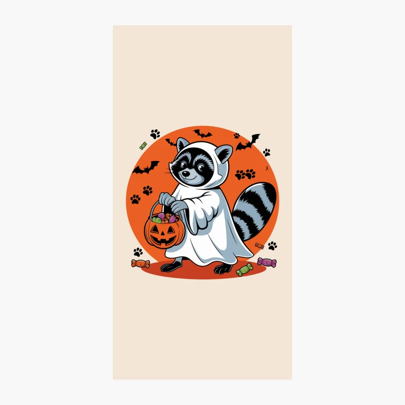 Cartoon Raccoon in Ghost Costume with Halloween Pumpkin Basket iPhone Case