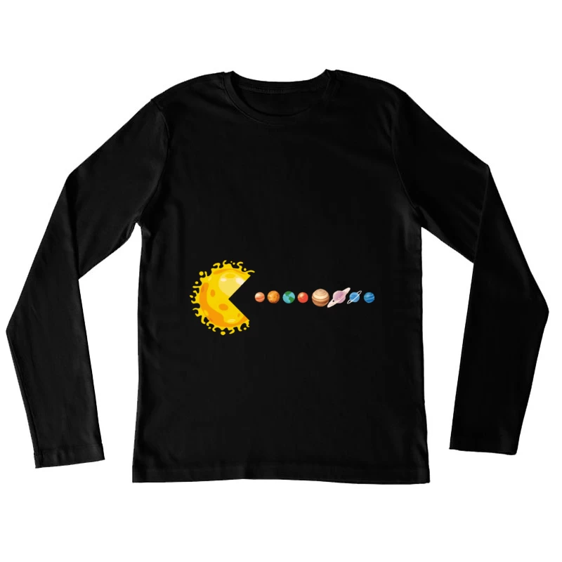 Pac-Man Sonne schluckt Sonnensystem Damen Langarm T-Shirt