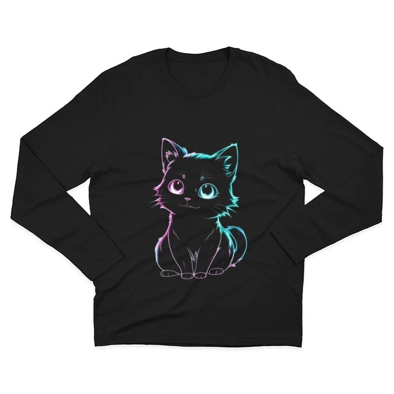 Neon Glow Cute Cat Illustration Male Long Sleeve T-Shirt