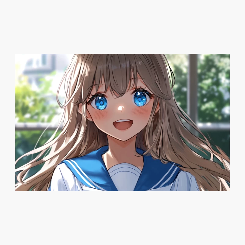 Cheerful Anime Schoolgirl with Bright Blue Eyes Travel Mug
